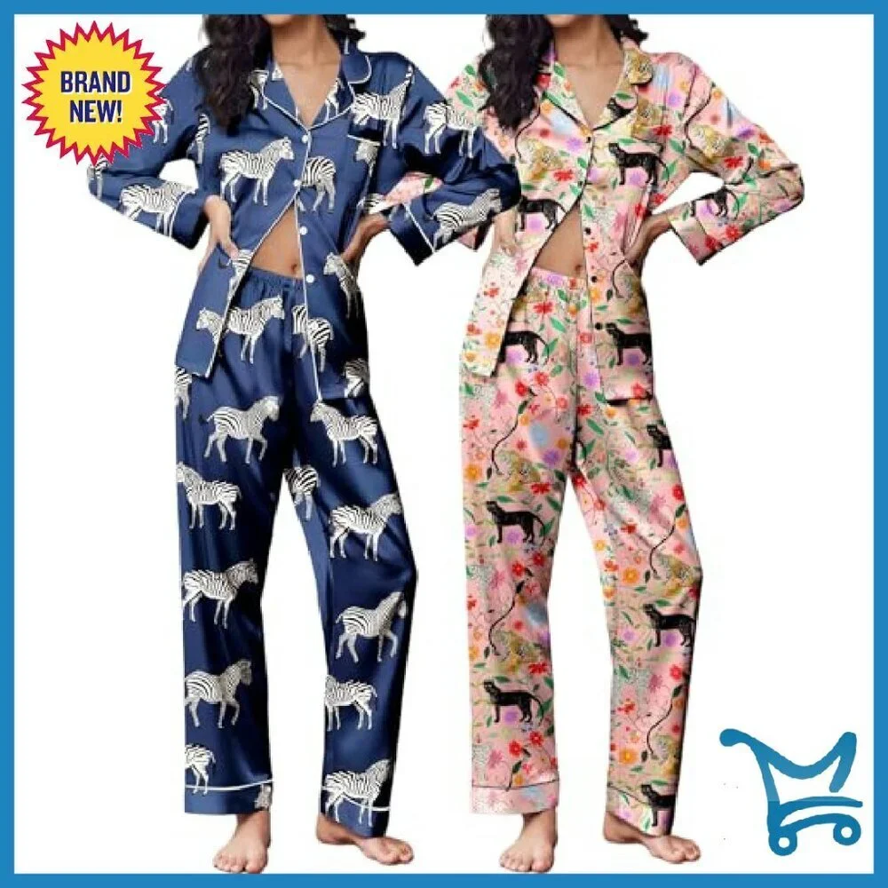 Satin Pajama Set 2-Pack Button Down Sleepwear Soft Lounge Wear